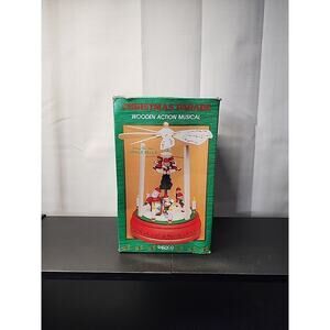 Enesco Jingle Bells Music Box with Pinwheel Santa Elves 8.5" Tall 6" Diameter